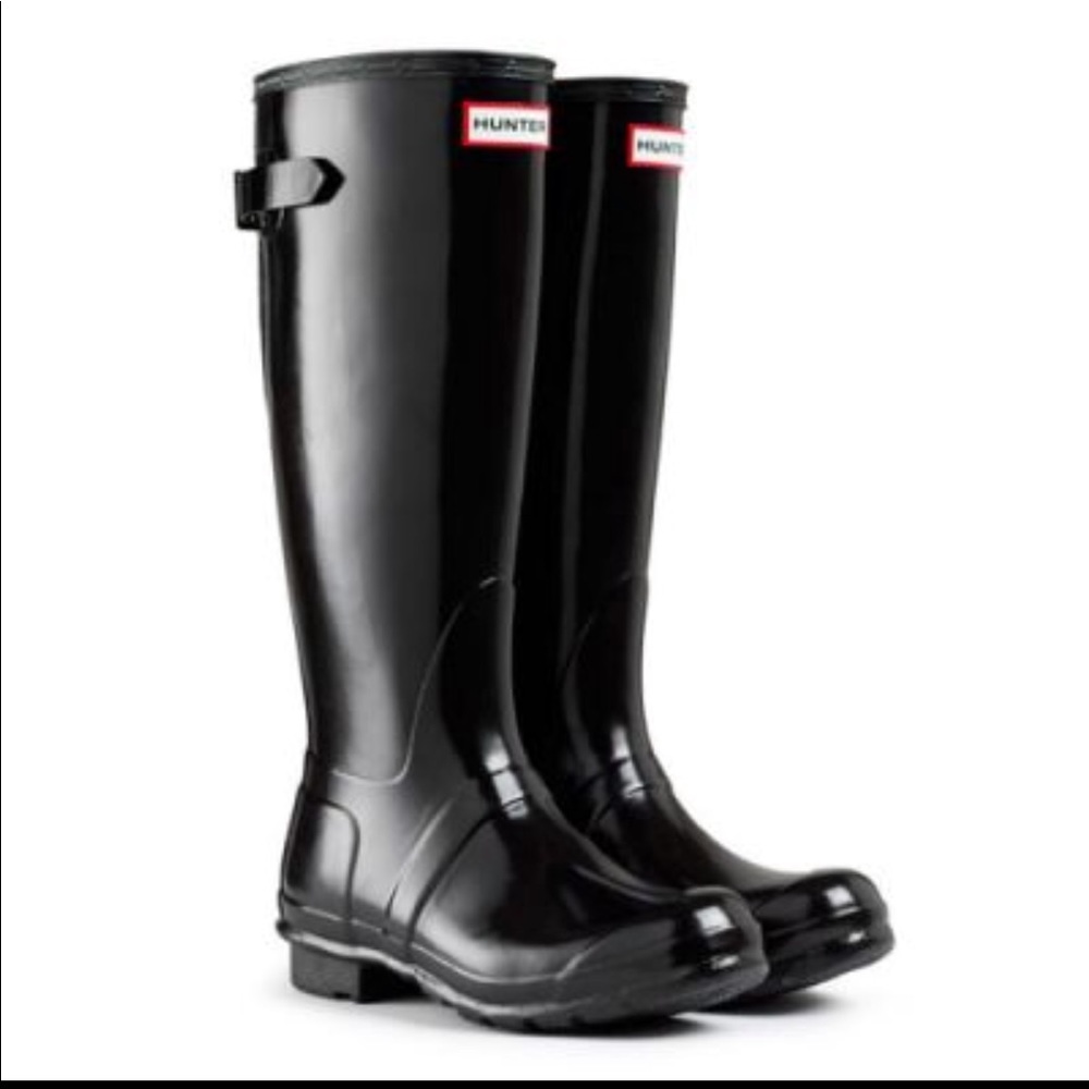 HUNTER Adjustable Black Glossy Rain Boots sz 8